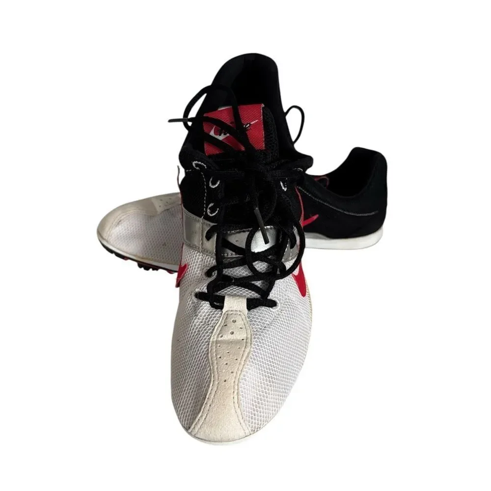 Nike Zoom Eldoret II track spikes in black, white, red, and silver. EUC